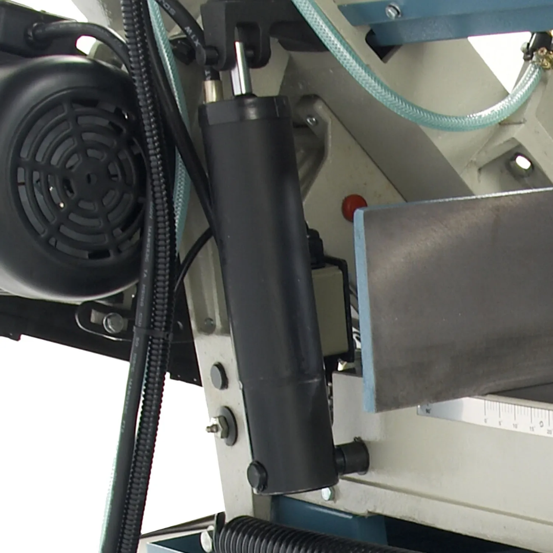 Rear motor and drive system of the Baileigh 10-Inch Horizontal Bandsaw, 2 HP, 240V 1Ph (BS-300M) 1001492 showing industrial-grade power transmission.