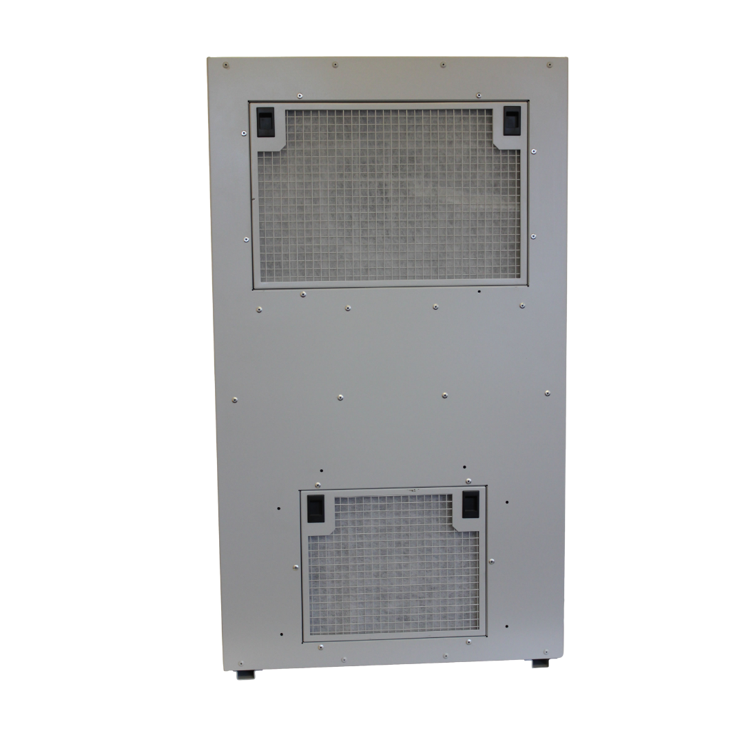 Rear panel of Ebac DD700 Desiccant Dehumidifier displaying ventilation openings and service access for maintenance