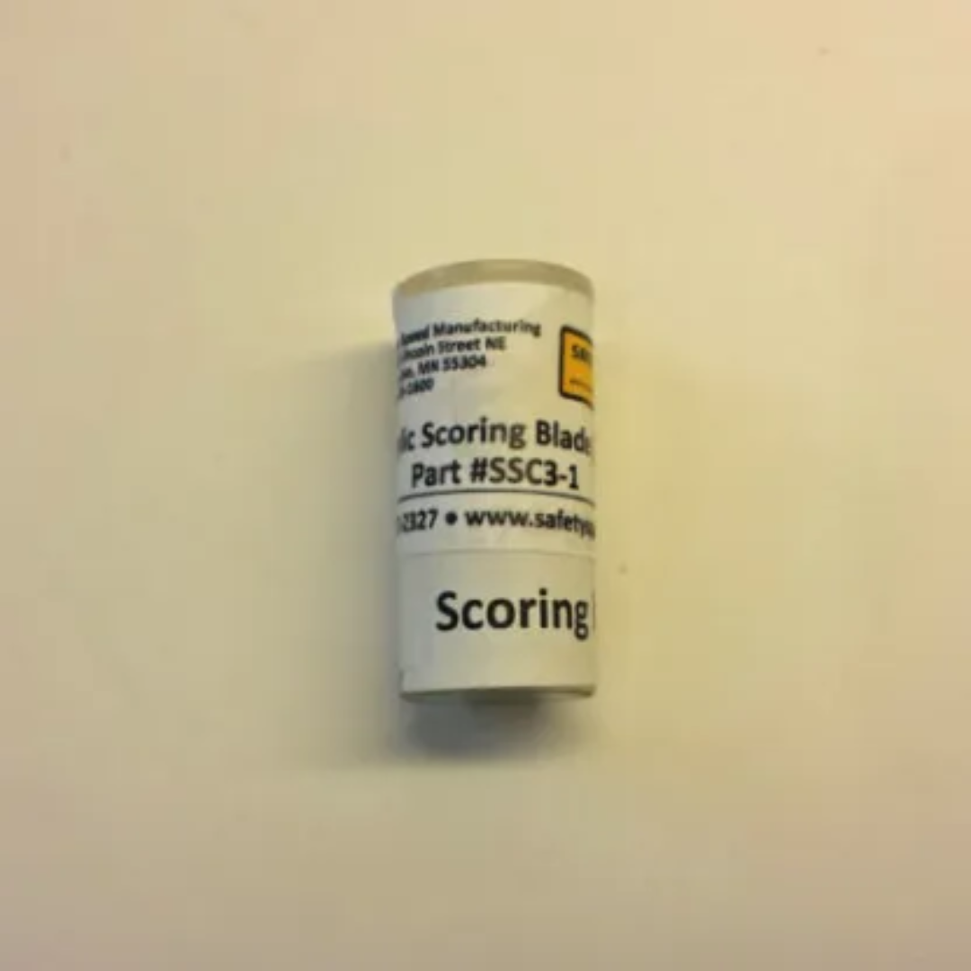 Safety Speed Acrylic Scoring Blades for Models SSC165A, SSC210A, SSC250A, & DFC-H5 (qty. 10) SSC3-1 featuring packaged blade set for scoring applications.