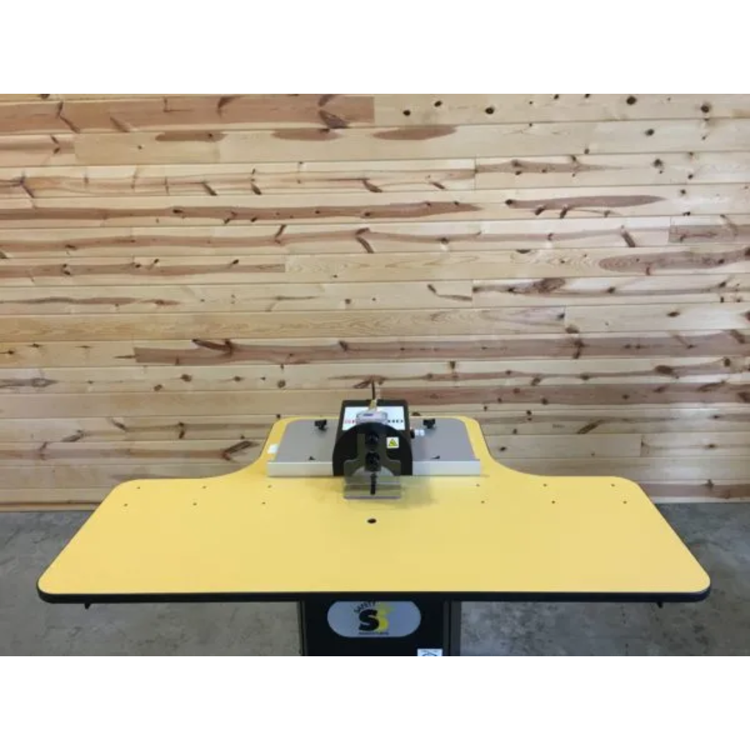 Safety Speed SPM301HD Screw Pocket Machine top view showing work table and routing assembly