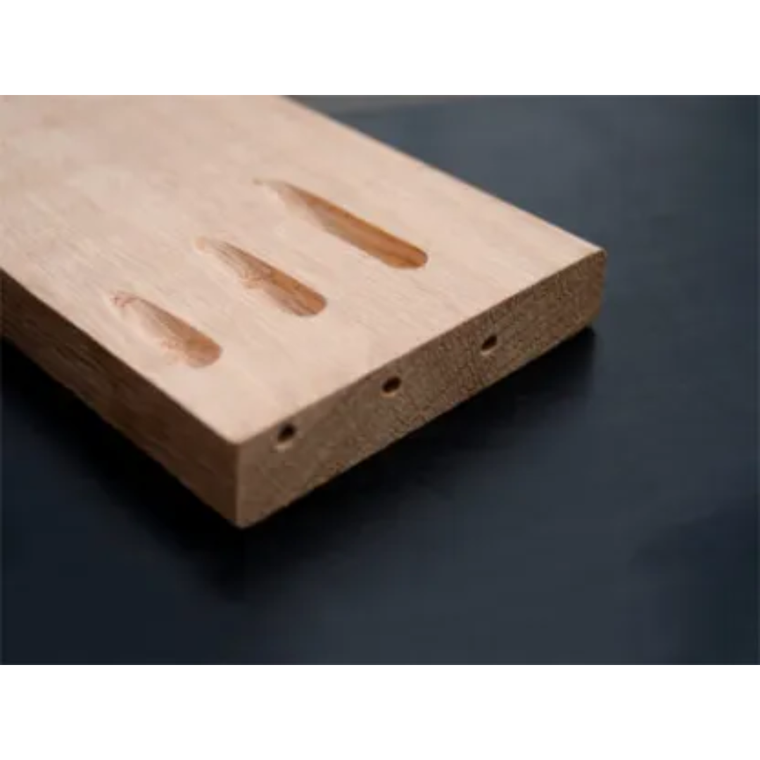 Safety Speed SPM301 Screw Pocket Machine finished wood sample showing clean and precise pocket holes