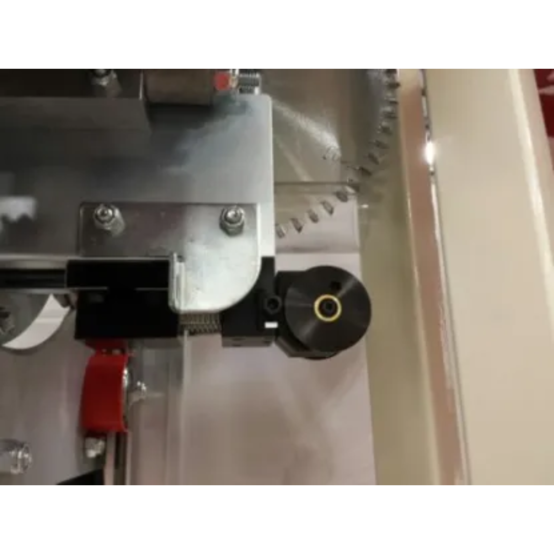 Safety Speed Scoring System for 7400 and 7400XL Panel Saw 740090 mounted near blade assembly showing precision scoring adjustment mechanism for clean panel cutting.