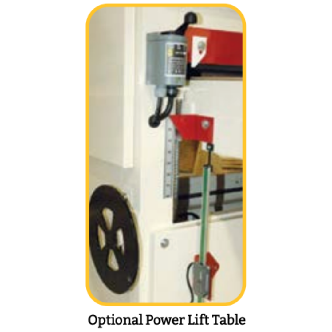 Safetyspeed 43″ Wide Belt Sander optional power lift table accessory for improved material handling