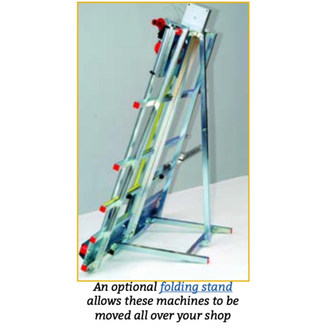 Safetyspeed C4 Panel Saw angled view showing compact design and mobility for workshop use