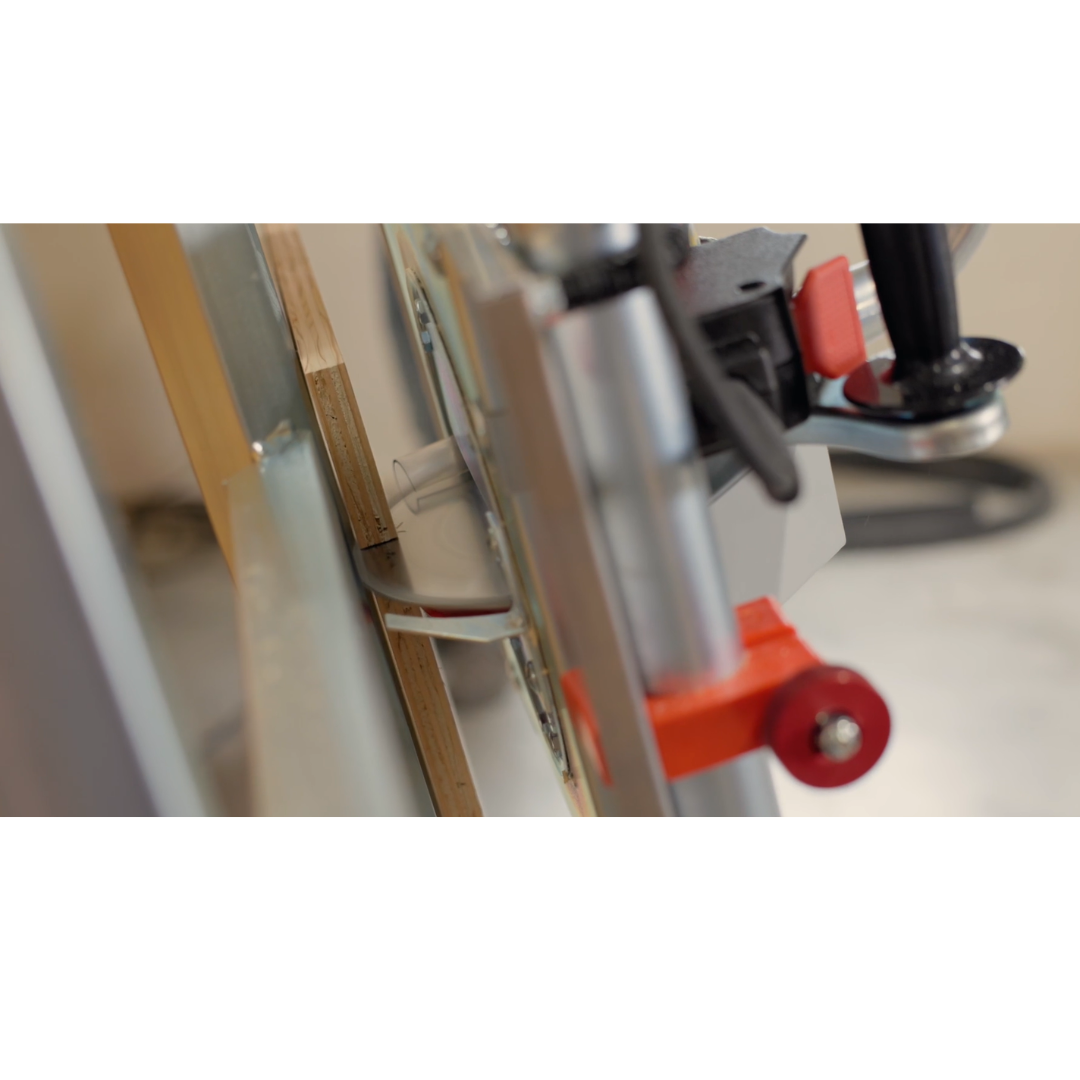 Safetyspeed C5 Panel Saw close-up of cutting head and guide rail system for precision control