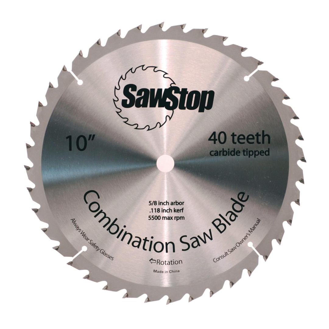 Close-up of the SawStop 10” 40-Tooth Blade CNS-07-148 displaying precision-ground carbide teeth, durable steel blade body, and professional combination blade design for versatile woodworking performance.

SawStop 10” 40-Tooth Blade CNS-07-148 professional table saw blade with 5/8" arbor and carbide-tipped tooth configuration designed for smooth, accurate cuts in a variety of wood materials.