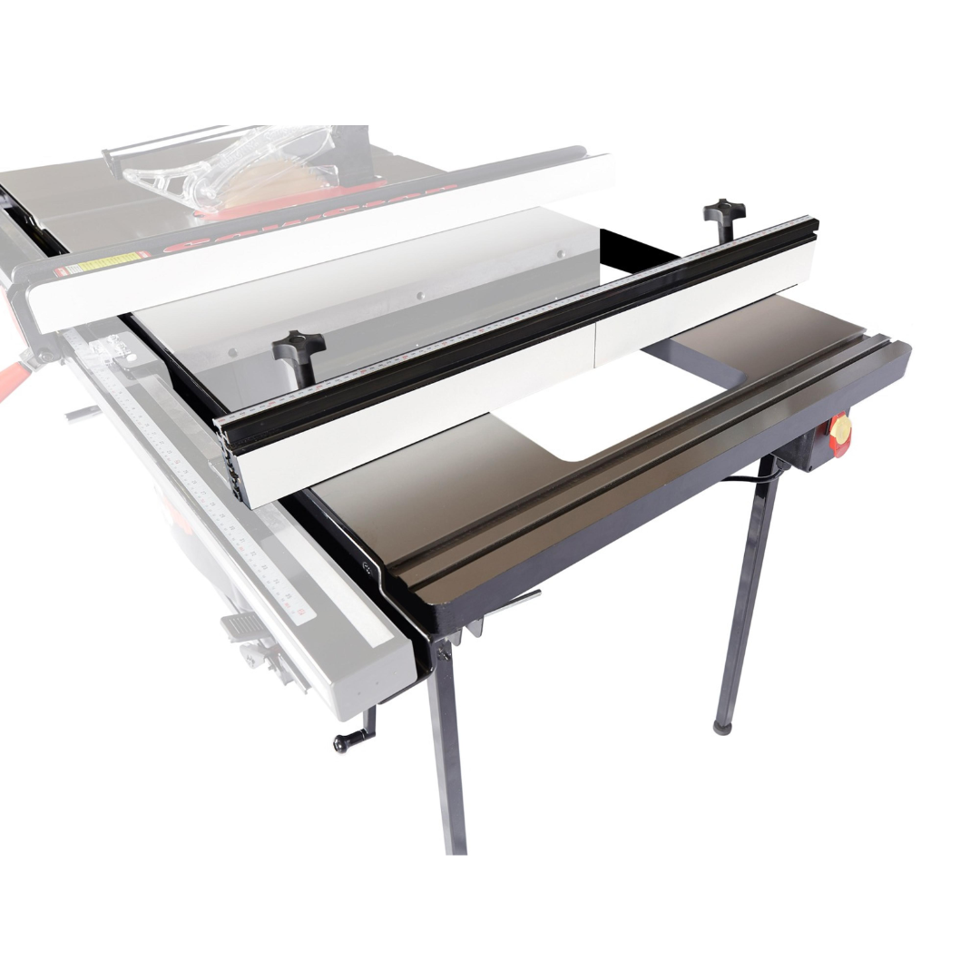 SawStop 30″ In-Line Router Table RT-TGI installed alongside a table saw, providing expanded routing capacity, seamless workflow integration, and durable construction.