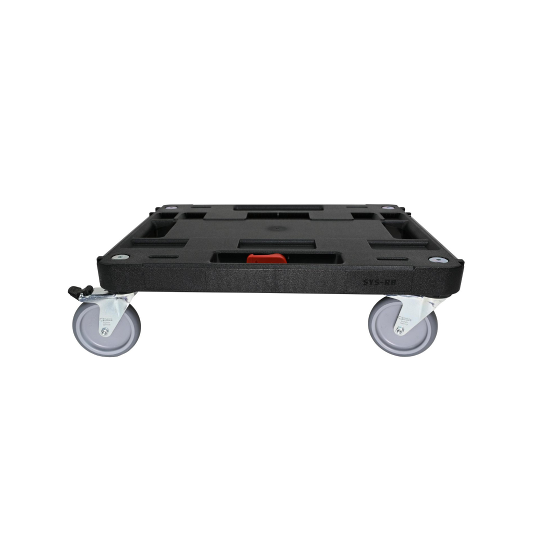 SawStop Systainer Cart SYS-CART mobile storage cart featuring a low-profile platform, heavy-duty construction, and smooth-rolling caster wheels for transporting Systainer storage systems.