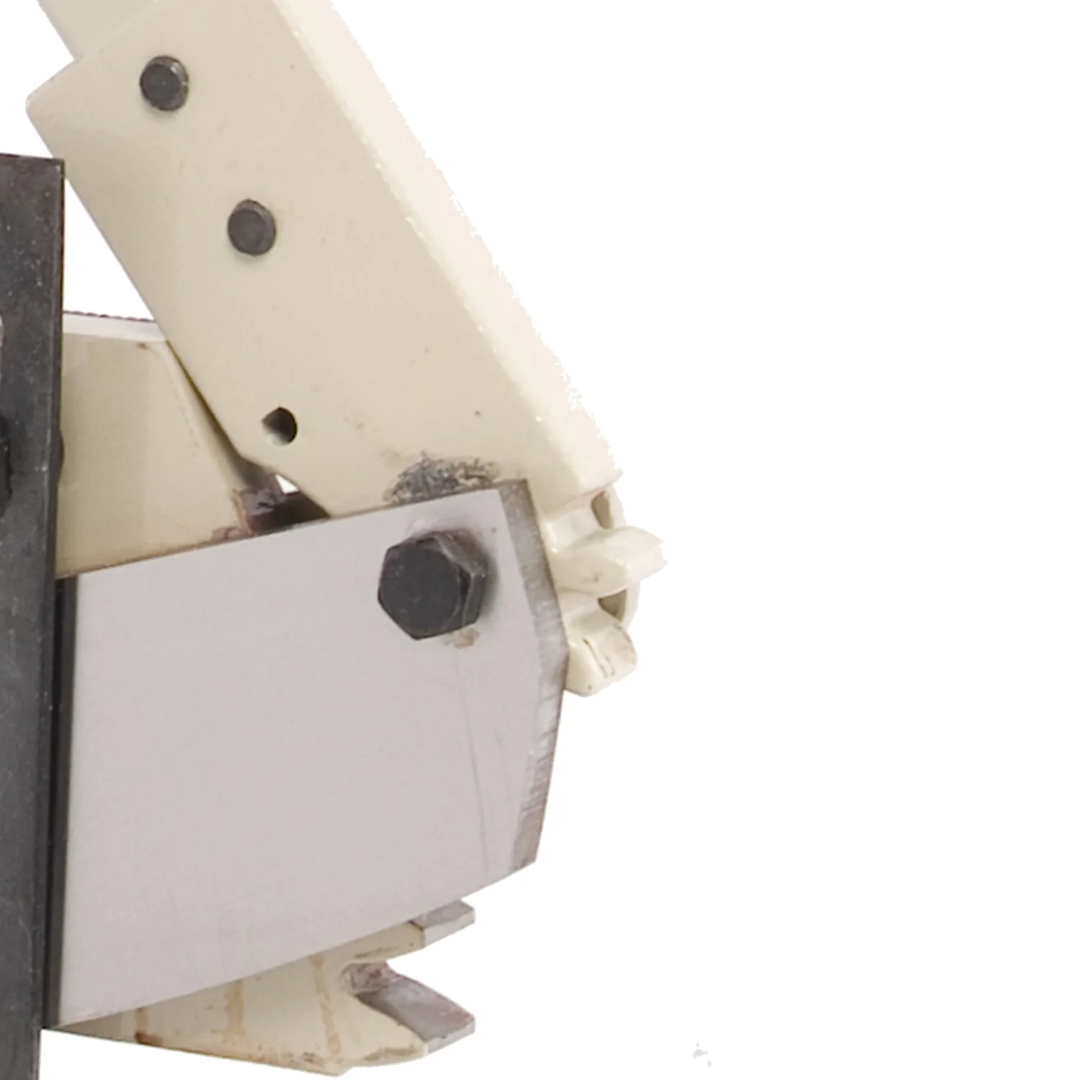 Side-angle image of Baileigh Bench Mounted Multi-Purpose Manual Sheet Metal Shear - (MPS-8G) 1005690 pivot mechanism engineered for smooth cutting action and consistent performance.