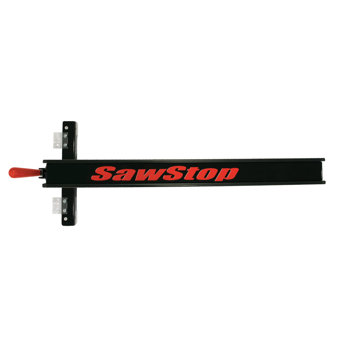 Side profile of the SawStop T-Glide Advance Fence highlighting the durable fence structure, locking hardware, and precision-engineered design.