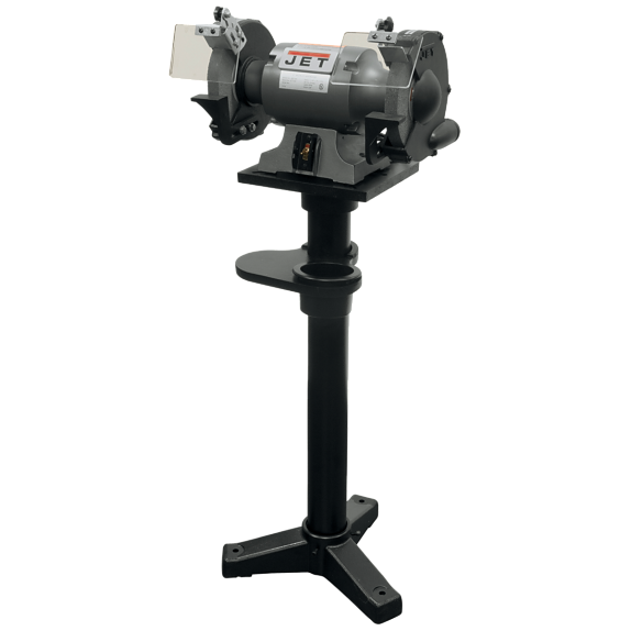 Side profile showing the JET JBG-10A cast iron motor housing and dust extraction vents