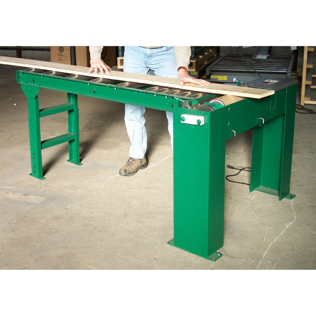 Side view of JLT #171B Roller Spreader highlighting extended roller bed for continuous material feed and consistent glue coverage