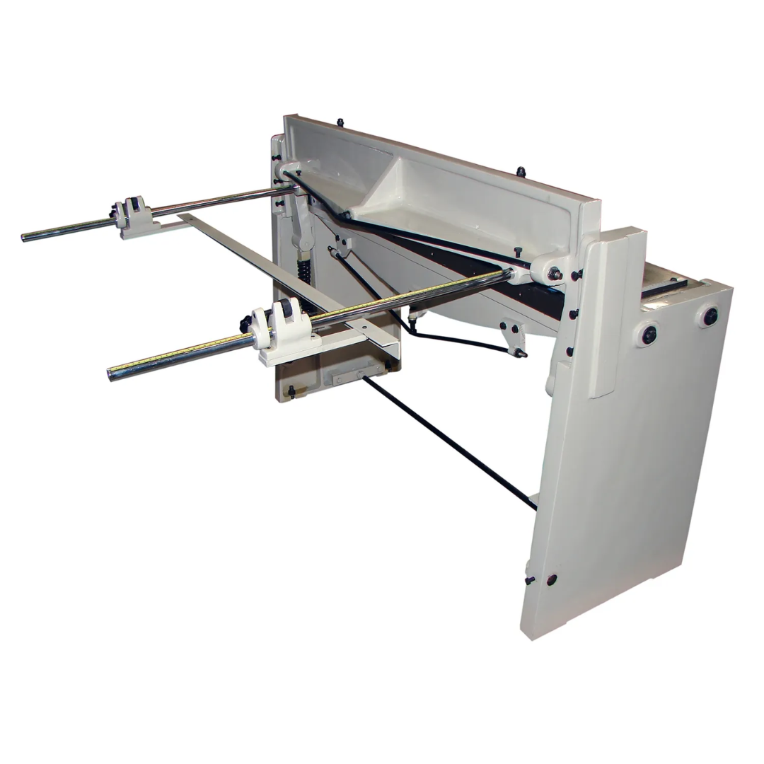 Side view of the Baileigh 52-Inch Foot Stomp Shear, 16-Gauge Mild Steel (SF-5216E) 1007020 showing the material support system designed for accurate sheet positioning and efficient cutting operations.