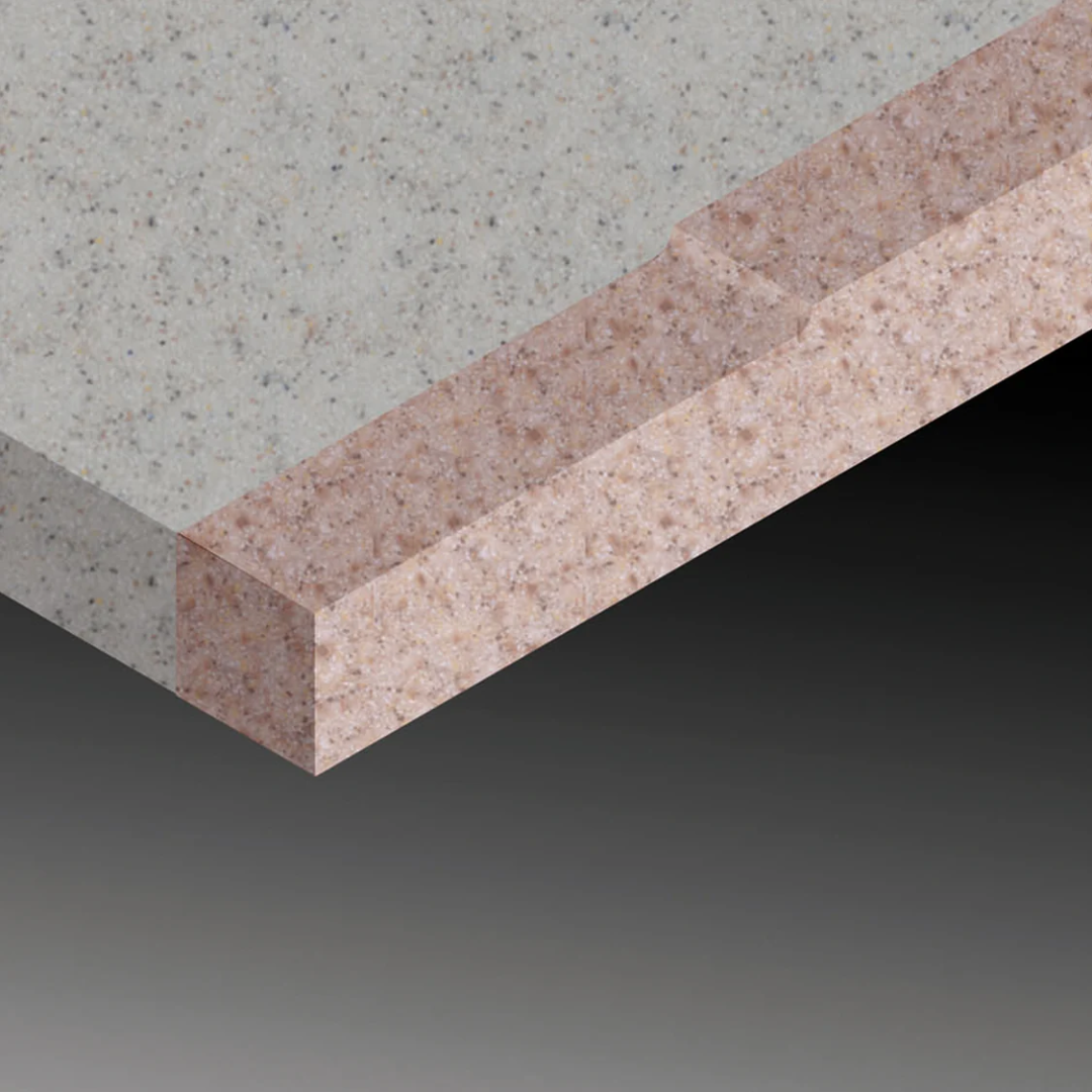 Solid surface material sample showing clean routed edge produced by Virutex FRE317VD Coving Router For Solid Surfaces (120V) 1700999