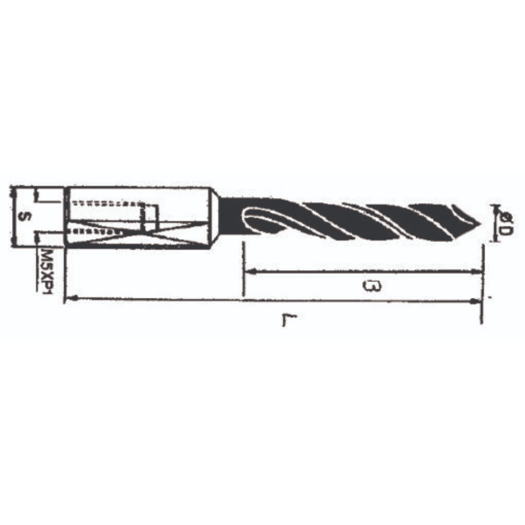 Southeast Tool SOLID CARBIDE BORING BITS WITH STEEL SHANK – V-POINT (RIGHT-HAND) precision boring bit diagram showing shank diameter, flute length, overall length, and drill diameter for industrial woodworking and CNC drilling applications.