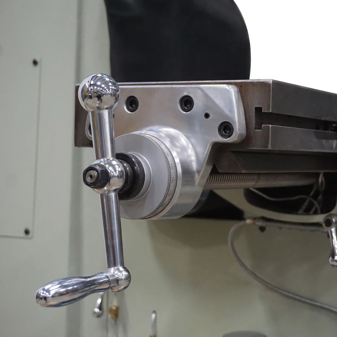 Spindle and quill control assembly on the Baileigh Vertical Mill VM-949E-VS 1019108 designed for accurate drilling, boring, and milling operations.