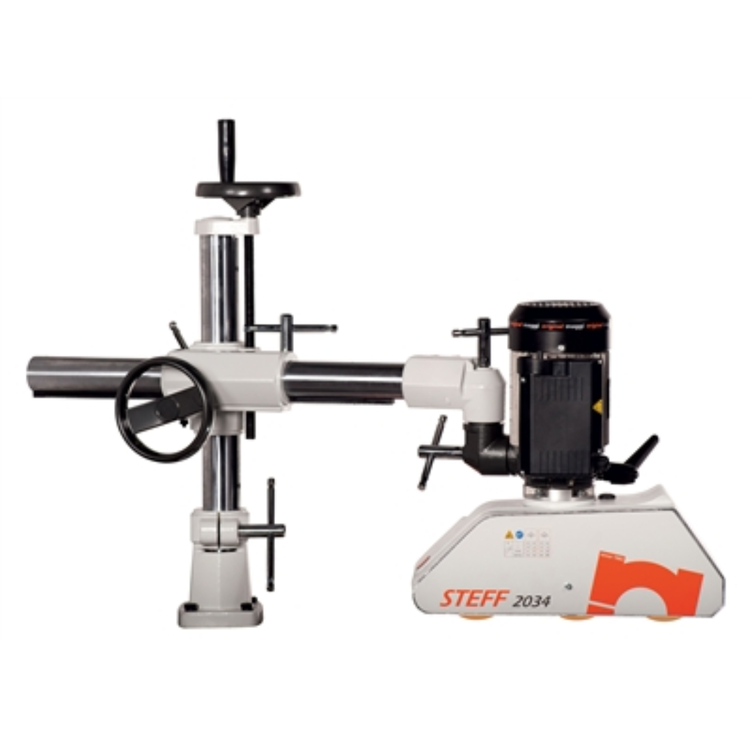 Steff 2034 Power Feeder with adjustable support arm and three-roller feeding system for precision woodworking applications