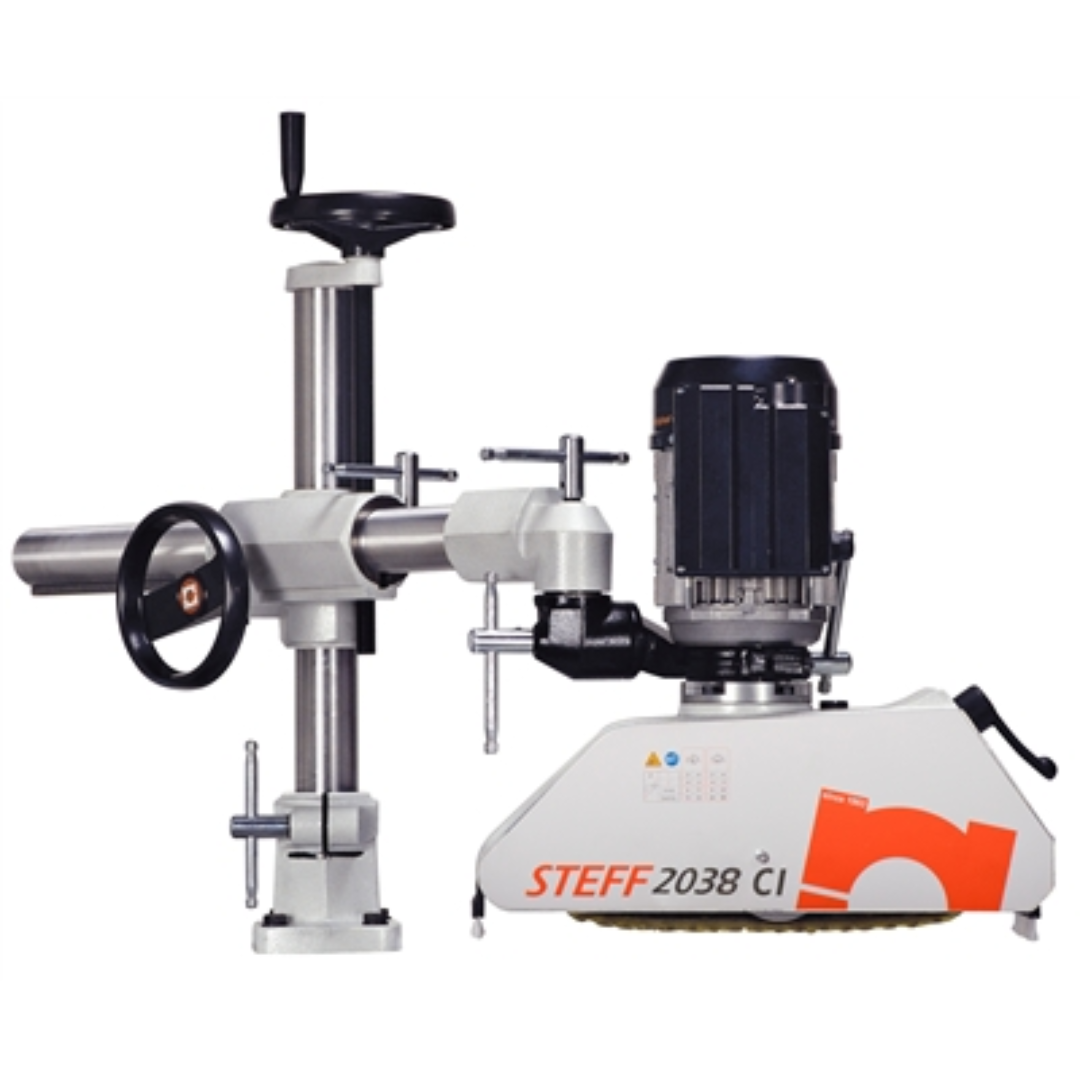 Steff 2038CI 3-Belt 8-Speed Power Feeder with adjustable support column and high-performance belt feeding system for precision woodworking applications