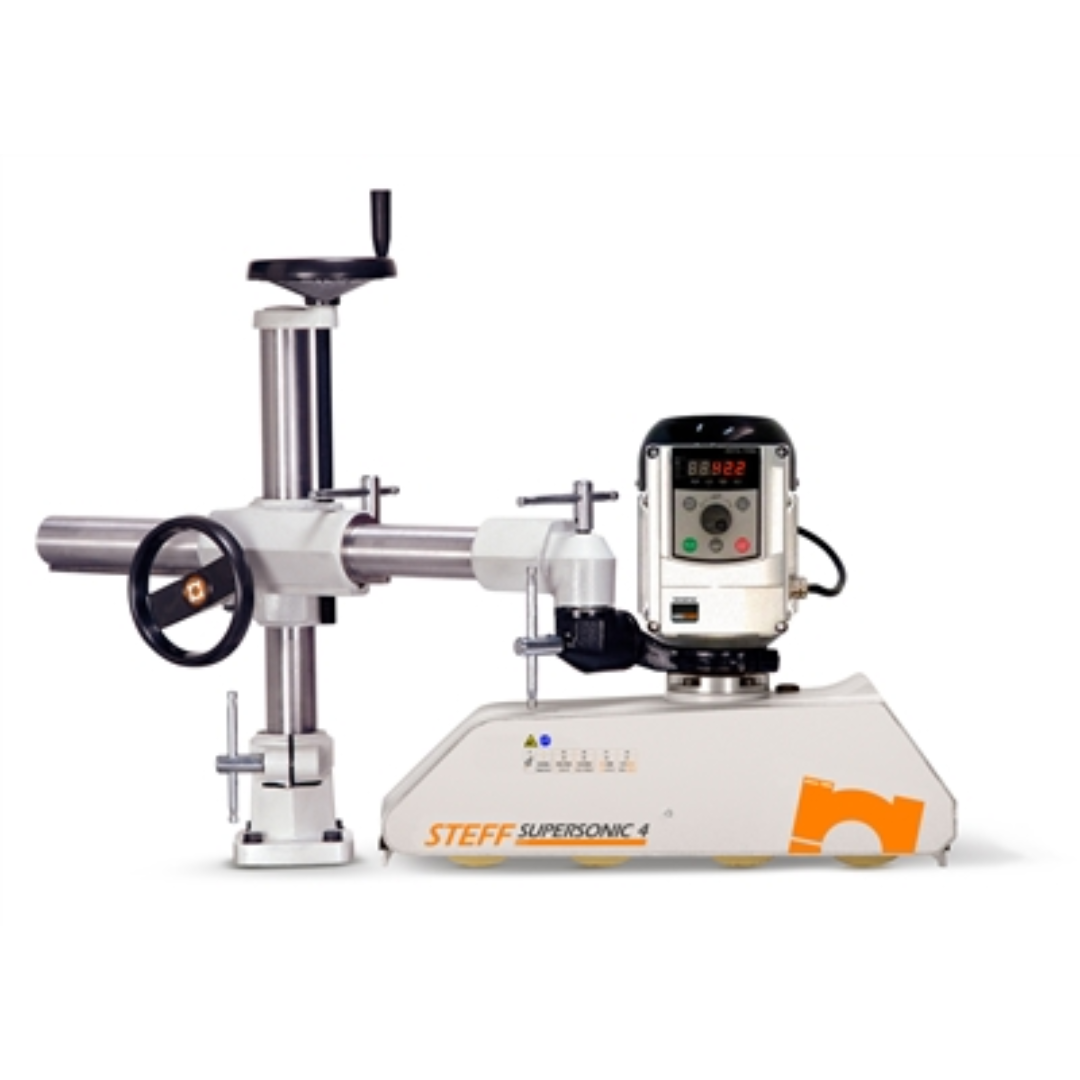 Steff Supersonic 4 Power Feeder with digital control interface, four-roller system, and adjustable support column for precision variable-speed woodworking applications