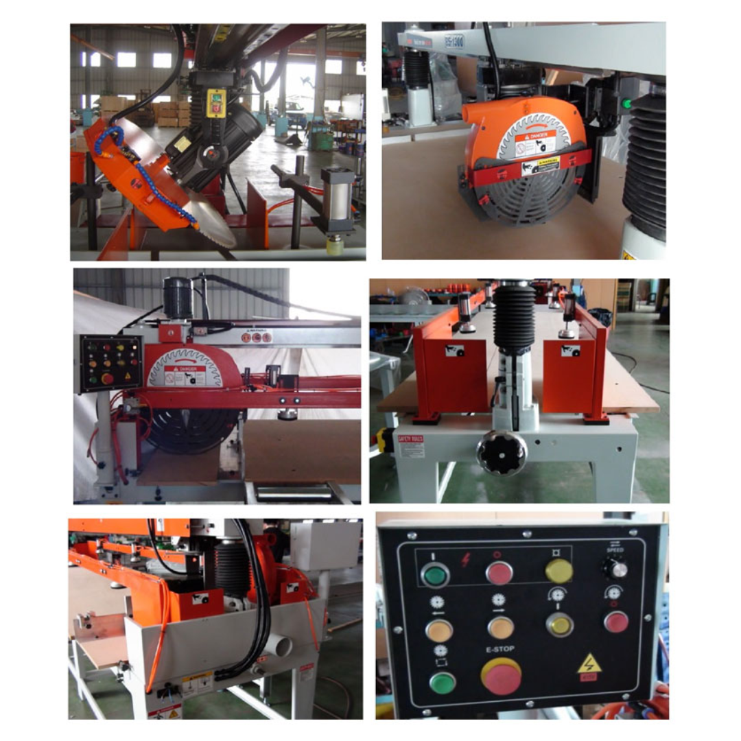Tiltable 8' Automatic Panel Saw RS-DW2400 heavy-duty frame construction and motor assembly details

Tiltable 8' Automatic Panel Saw RS-DW2400 control panel and precision cutting mechanism close-up