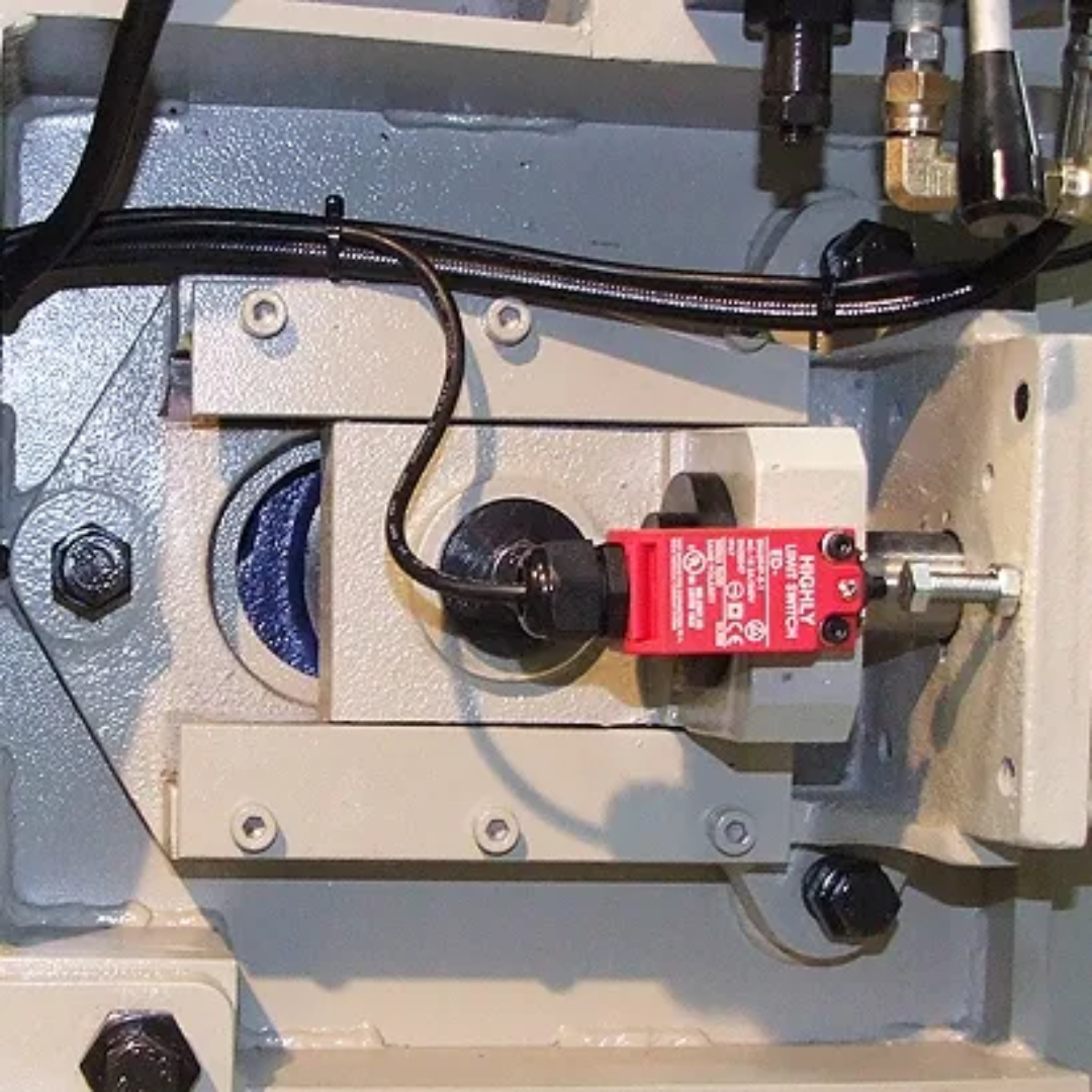 Transmission and drive mechanism close-up on Baileigh 14-Inch Semi-Auto Horizontal Bandsaw BS-360SA 1001582 showing industrial-grade power transfer components.