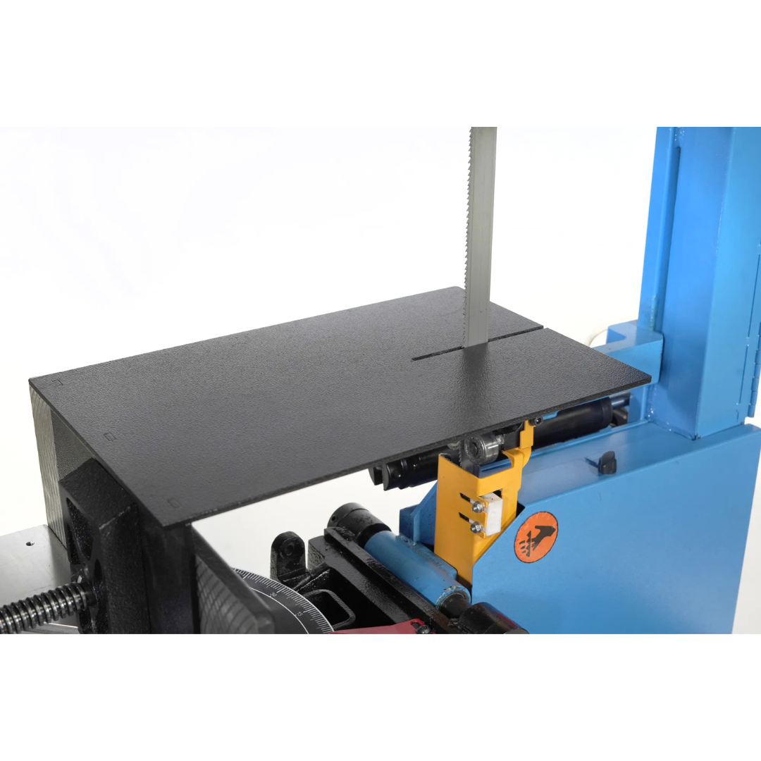 Vertical cutting table on the Baileigh Portable EVS Dual Mitering Bandsaw BS-10VS 1232696 for freehand contour and profile cutting.