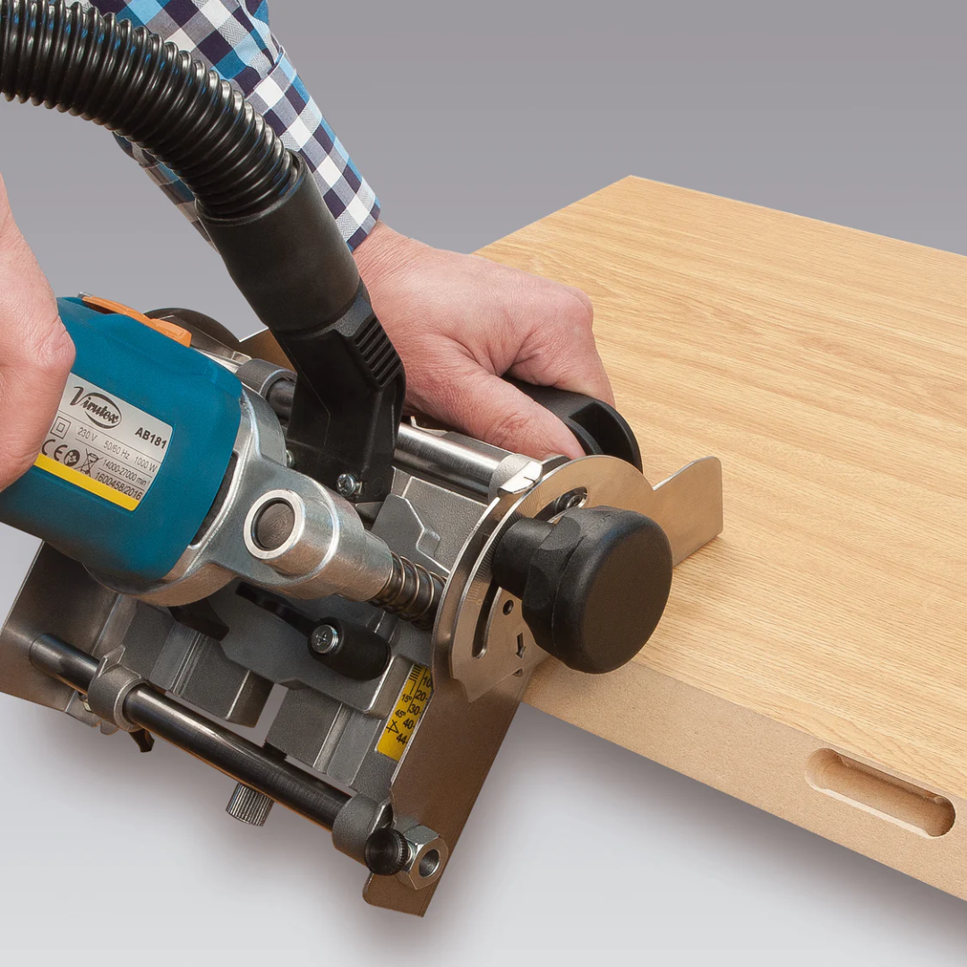 Virutex AB181 Router For OVVO Connectors: Accurate Cuts 7900699 performing accurate edge routing with guide system attached