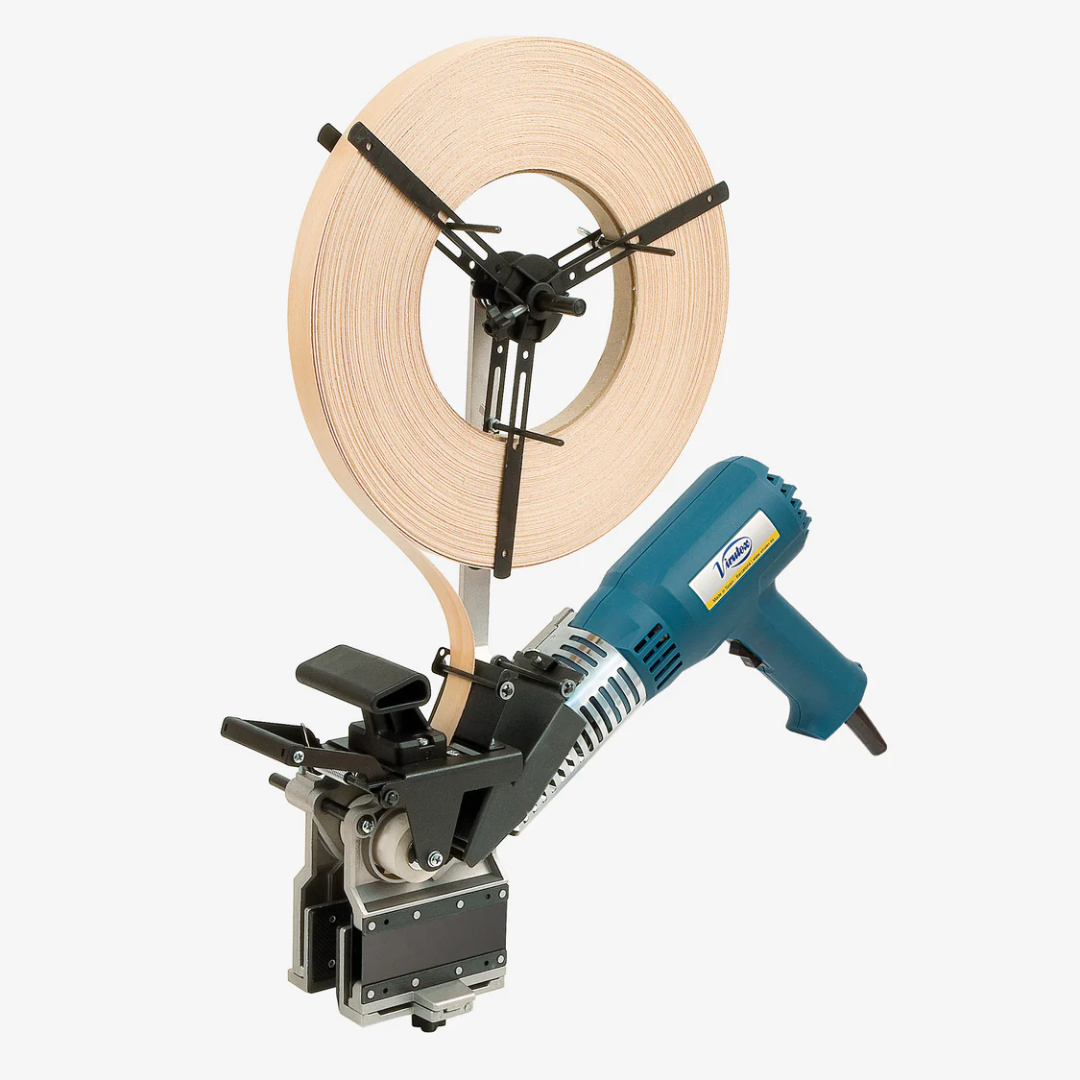 Virutex AG98R Hand-Held Hot Air Edgebander For Tapes 120V 5200499 showing complete unit with tape roll holder and handheld design