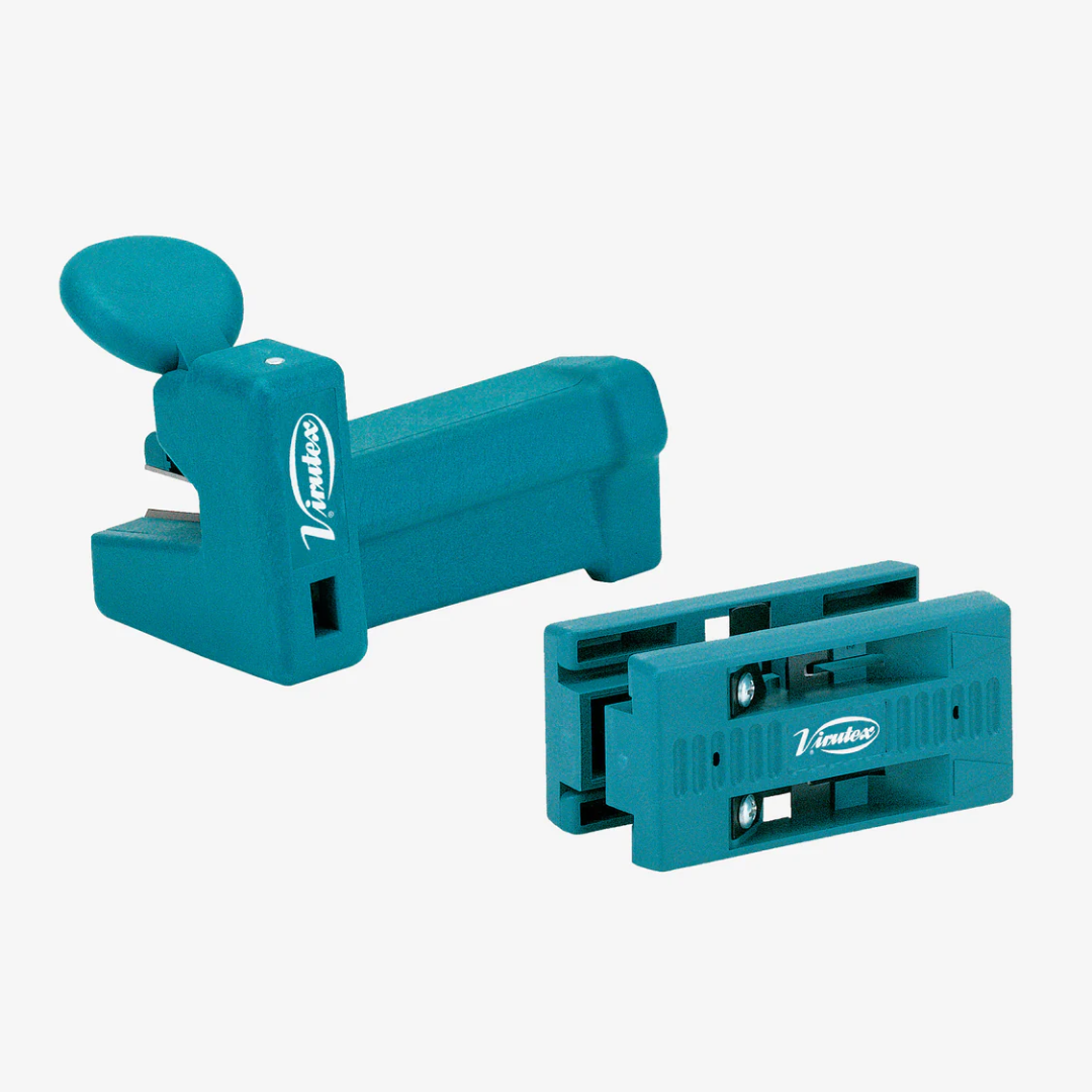 Virutex AU93 Double Edge Trimmer And Scraper + RC21E Manual End Trimmer SET 2800086 complete edge finishing tool set shown with dual edge trimmer and manual end trimmer.