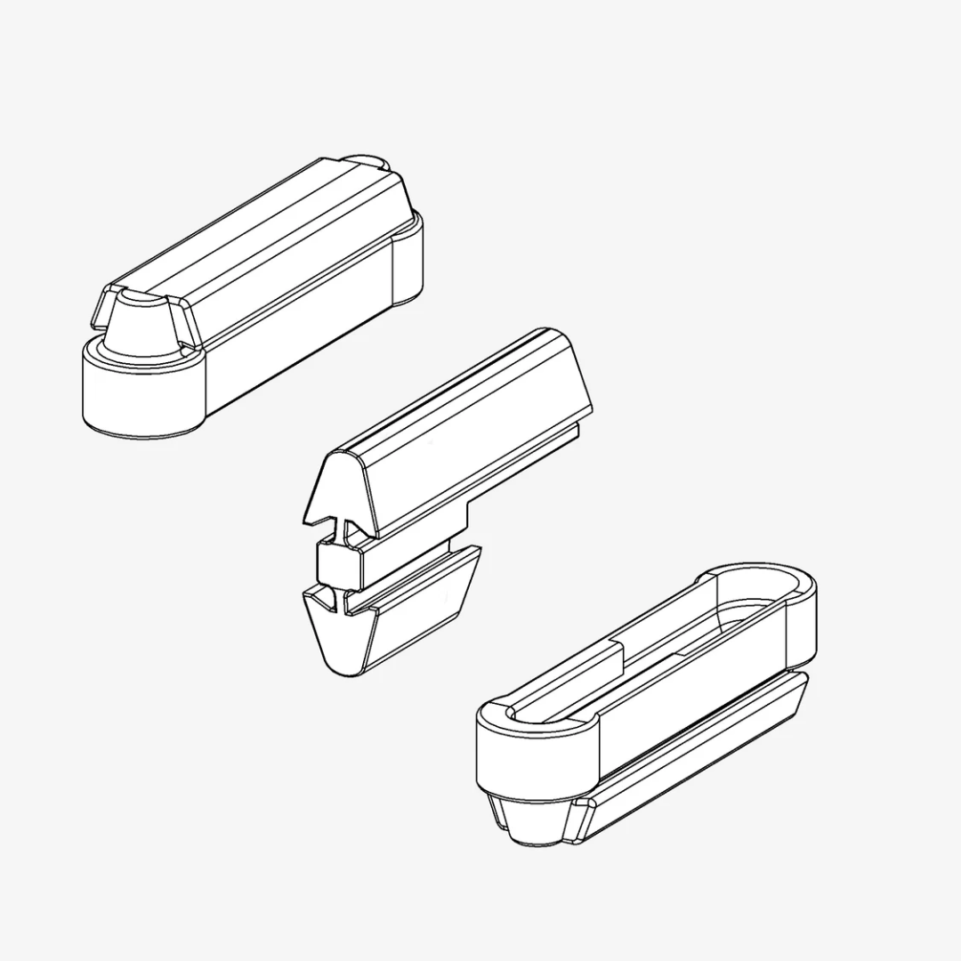 Exploded view of Virutex BOX OF 100 OVVO CONNECTORS 1240 displaying interlocking components and internal fastening mechanism