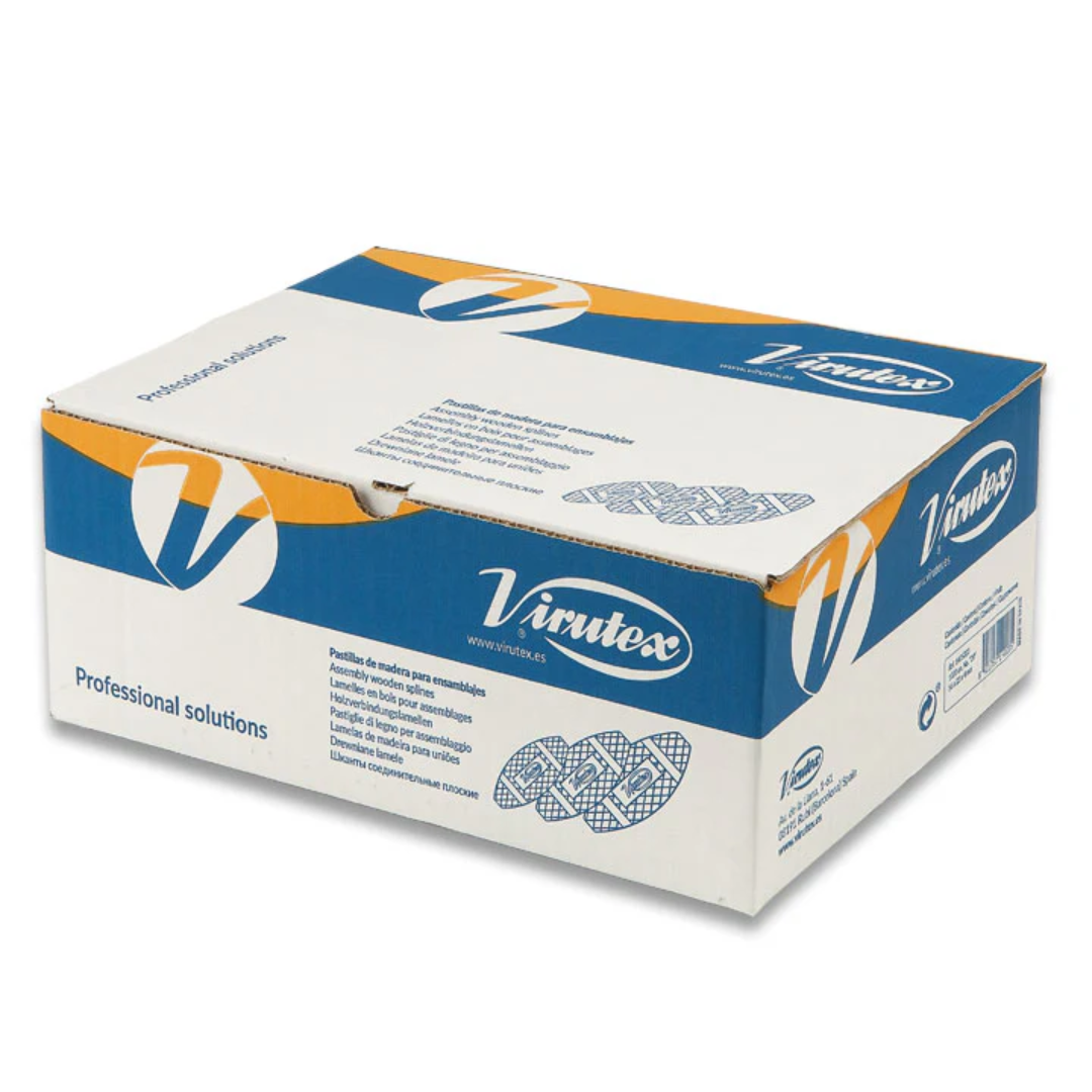 Virutex Beechwood Biscuits box packaging, FSC-certified Virutex Beechwood Biscuits displayed in branded box of 1000 pieces