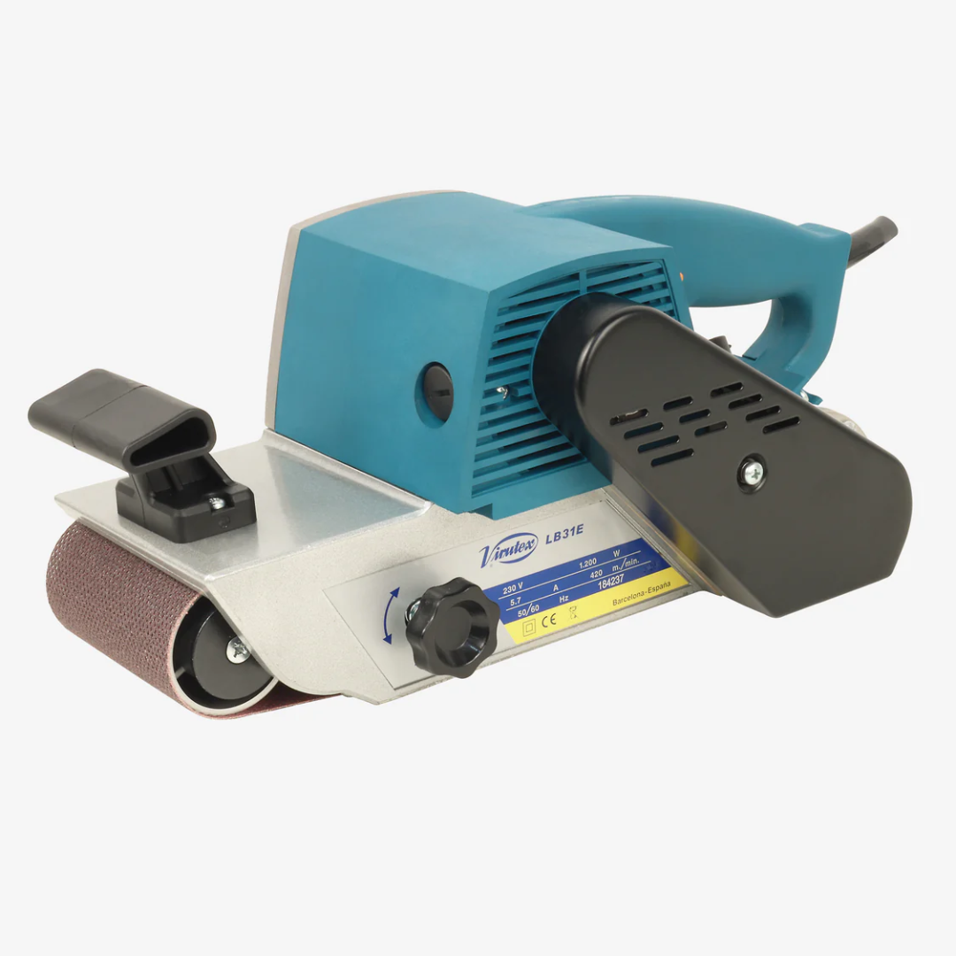 Virutex Belt Sander LB31E Powerful Sanding Performance shown in full view with ergonomic handle and compact belt sanding body