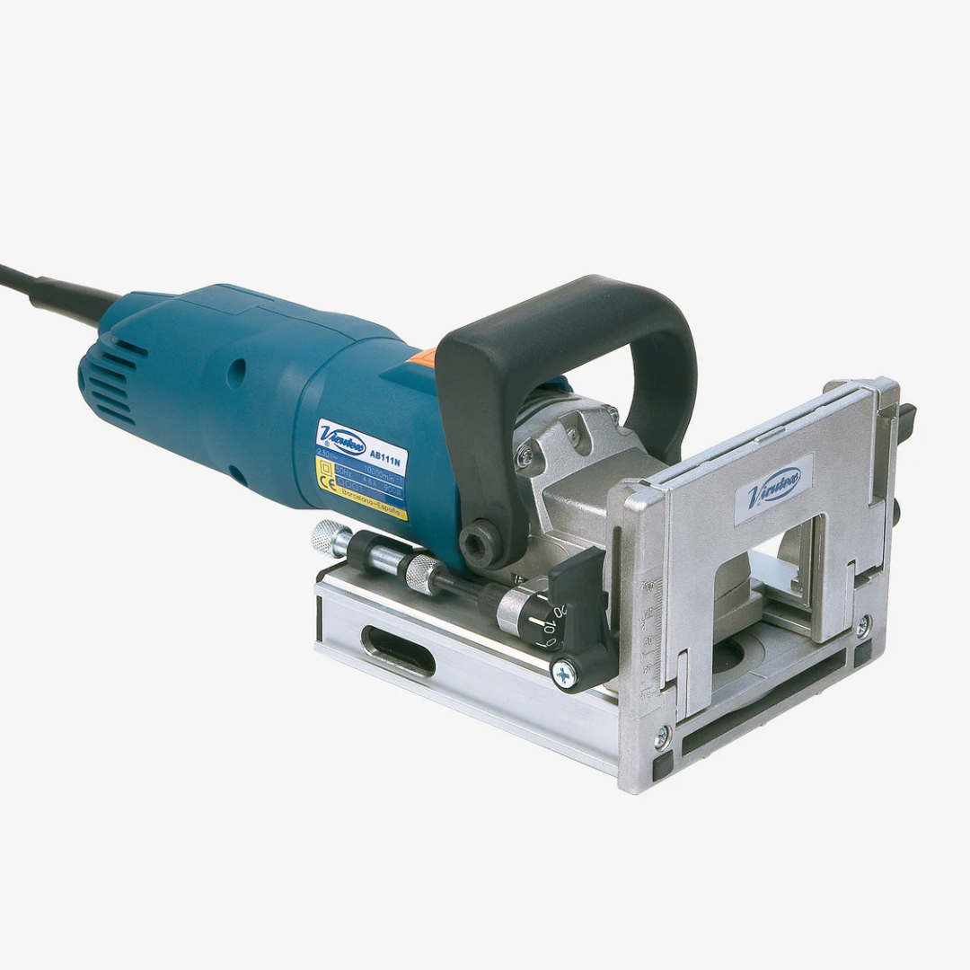 Virutex Biscuit Joiner AB111N For Strong Panel Joints (120V) 7900299 full view showing corded design with precision fence and ergonomic handle