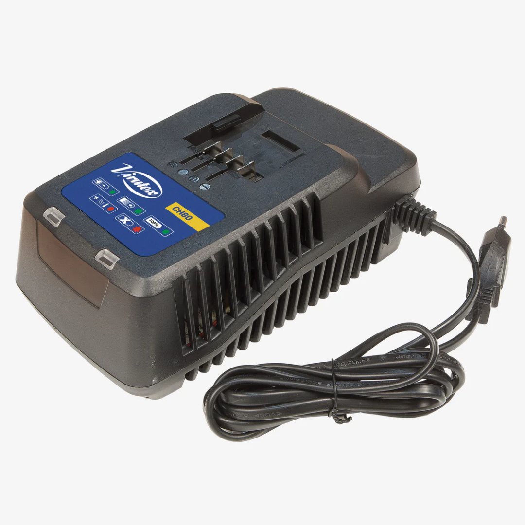 Close-up of Virutex CH80 Charger For Batteries BT202 And BT204 charging interface with LED indicator panel