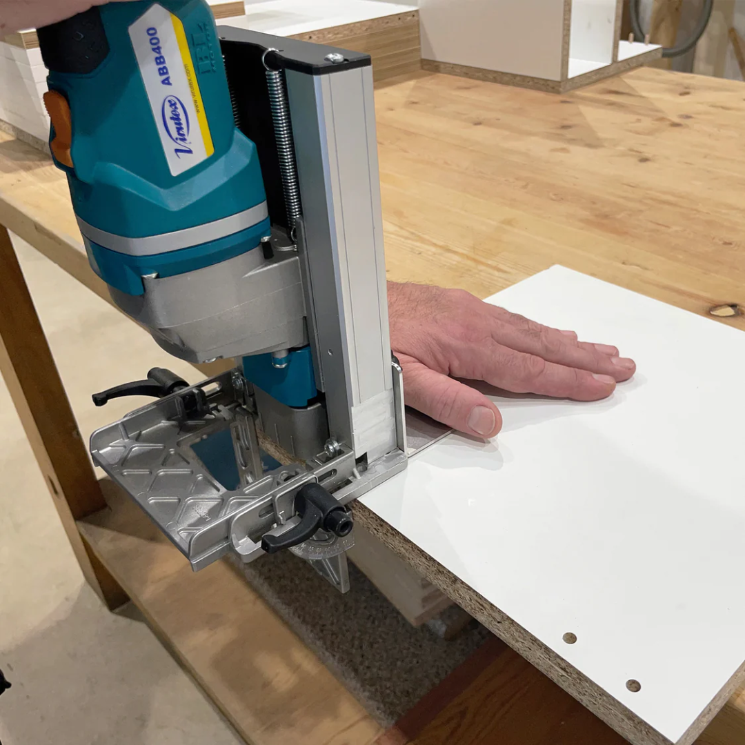Virutex Cordless Dowel Jointer TWOO ABB400 (With 2 Batteries & Charger) 7900801 horizontal dowel joint cutting with stable base and ergonomic cordless control