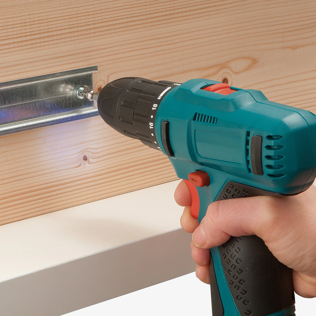 Virutex Cordless Drill Driver ATB40 in use drilling into wood with precision and control