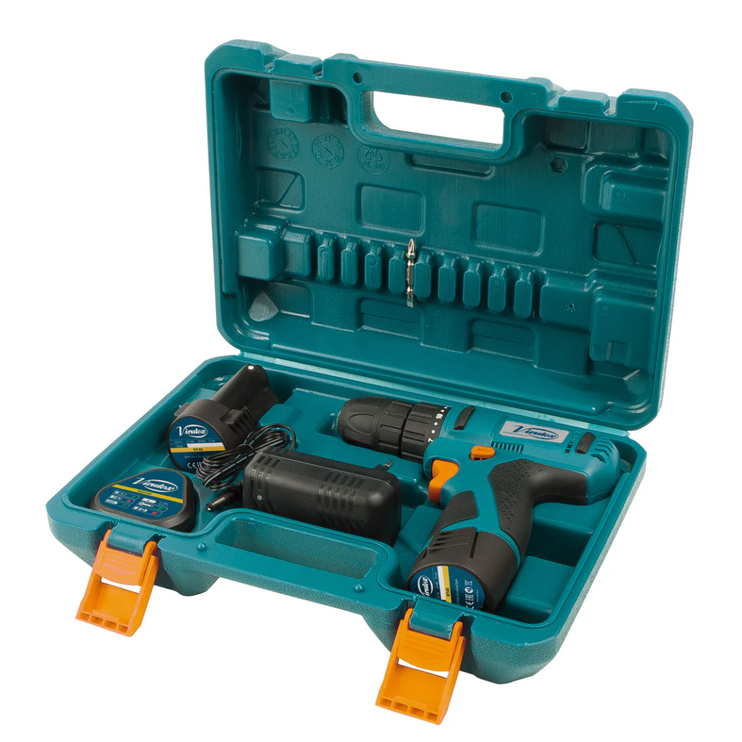 Virutex Cordless Drill Driver ATB40 kit with carrying case and accessories for professional use
