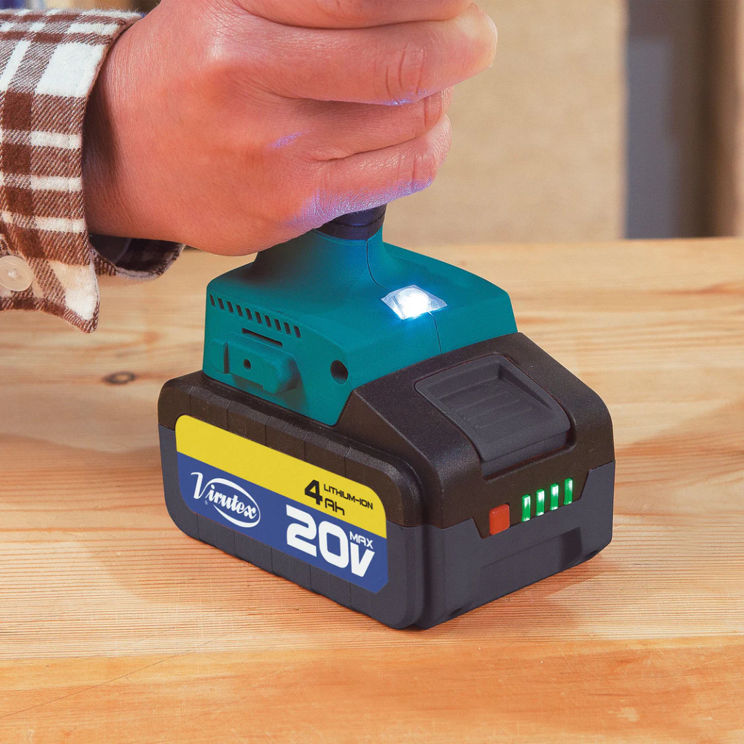 Virutex Cordless Impact Drill/Screwdriver ATB80P battery pack being attached for cordless operation