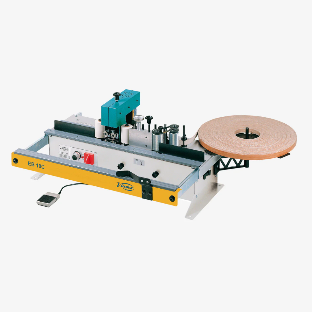 Virutex EB10C Compact Edgebander Machine 5100097 showing full compact edgebanding unit with integrated tape roll and worktable