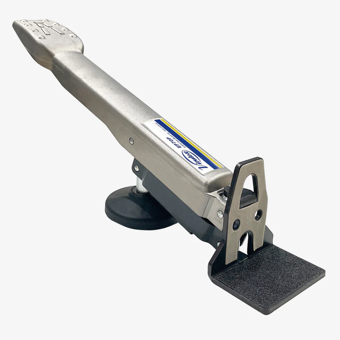 Virutex EP70P Door Lifter For Easy Door Installation 7000600 side view showing metal lifting mechanism with foot pedal and base plate