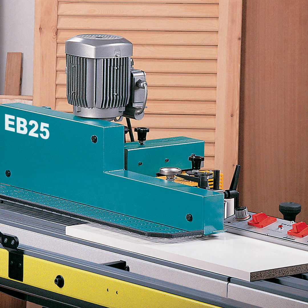 Virutex Edgebander EB25 (220V) For Pre-Glued Tapes 6300099 in operation applying pre-glued edge banding to panel edge
