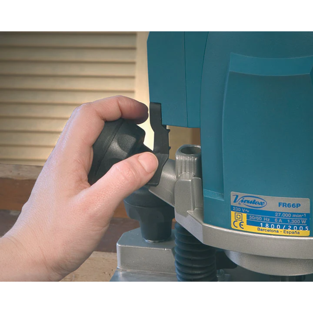 Virutex FR66P Surface Router For Clean Finishes 6600199 close-up of depth adjustment control for accurate routing