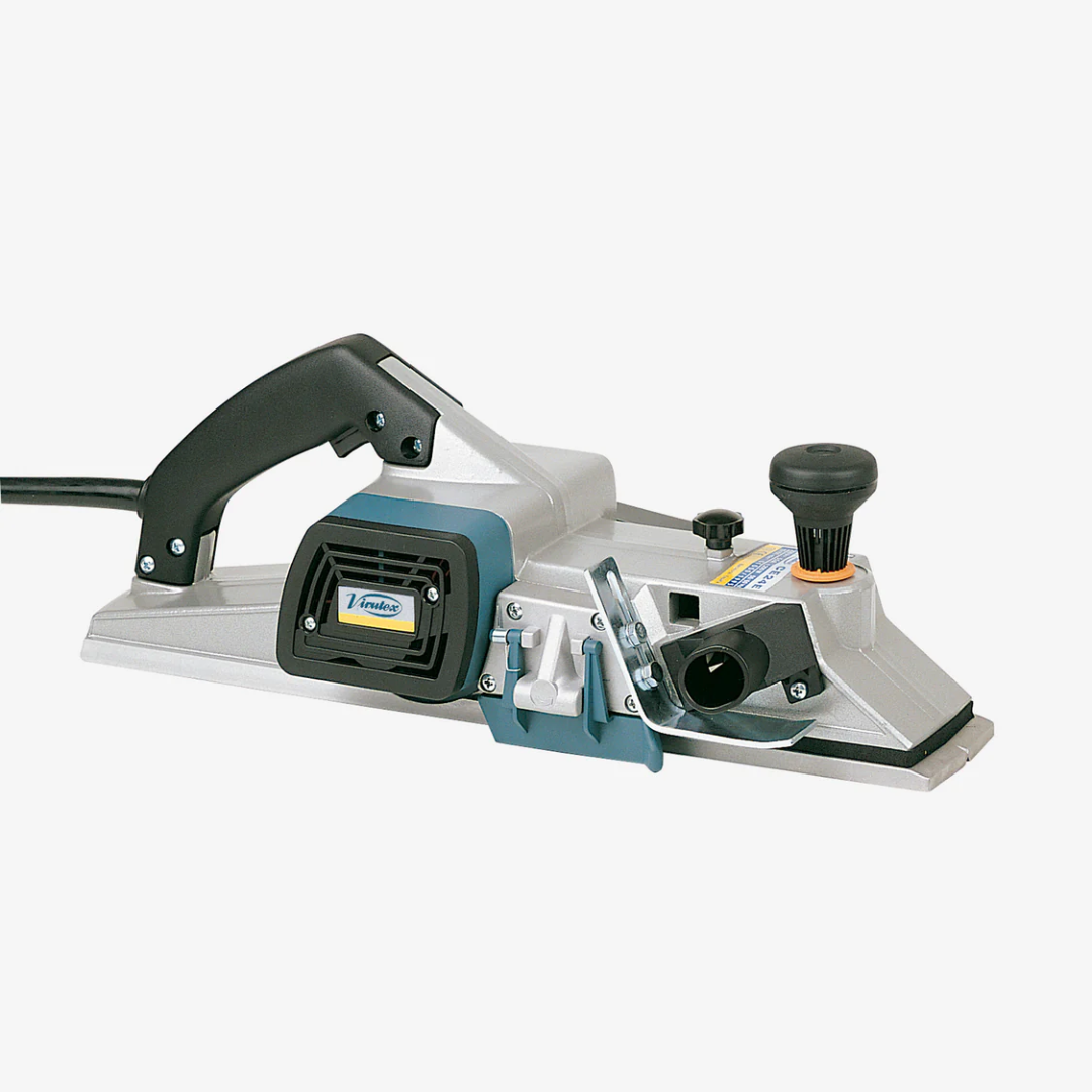 Virutex Hand Planer CE24E For Fine Finishing (120V) 2400199 electric hand planer shown in full view with precision adjustment knob and ergonomic handle for smooth woodworking applications.