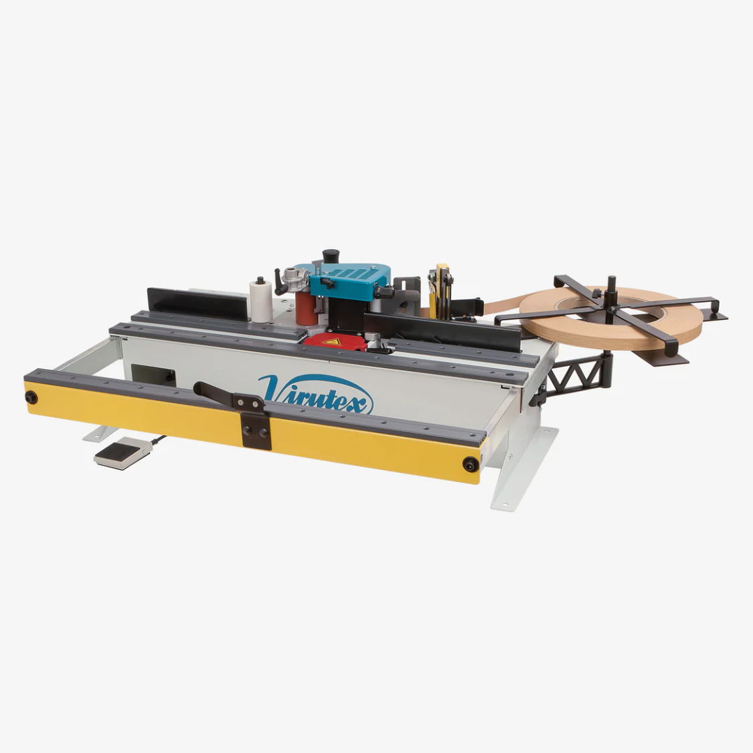 Virutex Hot Melt Edgebander With Table PEB250TA+ 120V 5050499 showing full machine with integrated worktable and guide system