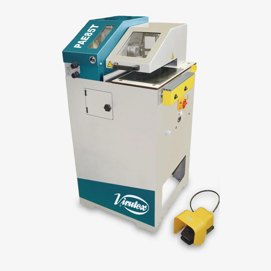 Virutex PAE85T Corner Round Trimmer For Hot Melt Edgebanders 8500700 industrial corner rounding machine with control panel and foot pedal