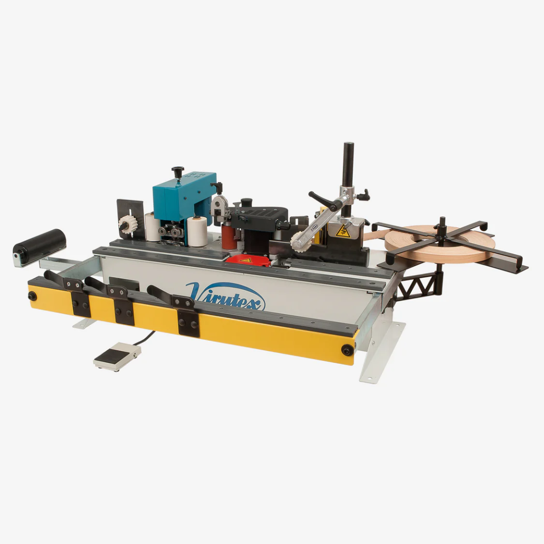 Virutex PEB250TRM Glue Pot Edge Bander 120V 5050595 showing full machine with integrated guide and edge banding system