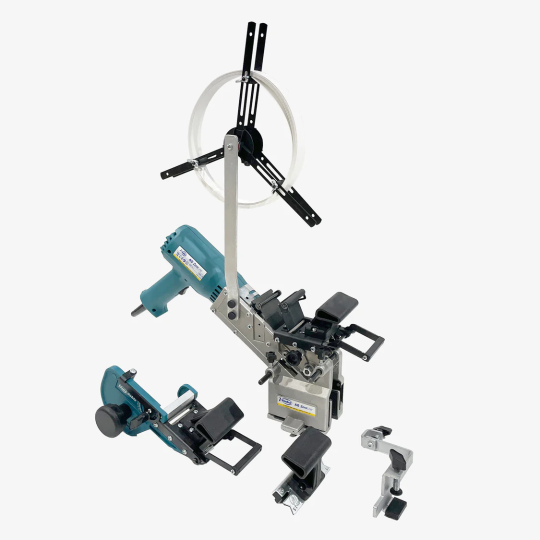 Virutex Portable Edgebander AG-Zeroline 120 V 5200699 full kit layout showing accessories and attachments