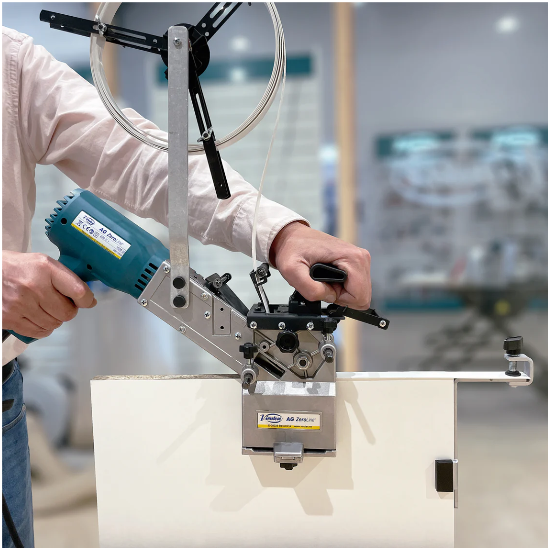 Virutex Portable Edgebander AG-Zeroline 120 V 5200699 in use applying edge banding with precision on panel surface
