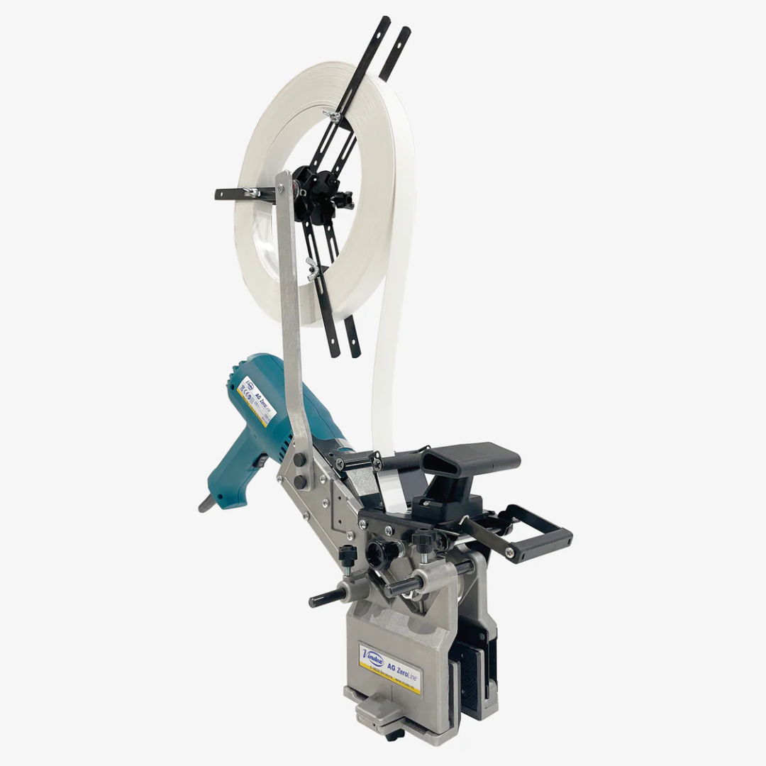 Virutex Portable Edgebander AG-Zeroline 120 V 5200699 showing complete portable edgebanding system with tape roll holder and support base