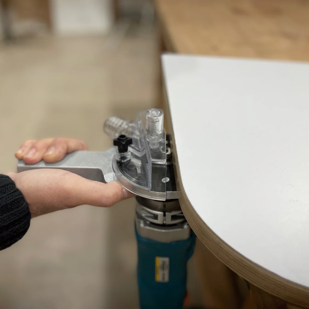 Virutex SA100 Stationary Adapter For FR156N 9200872 in use trimming panel edge with stable guided control